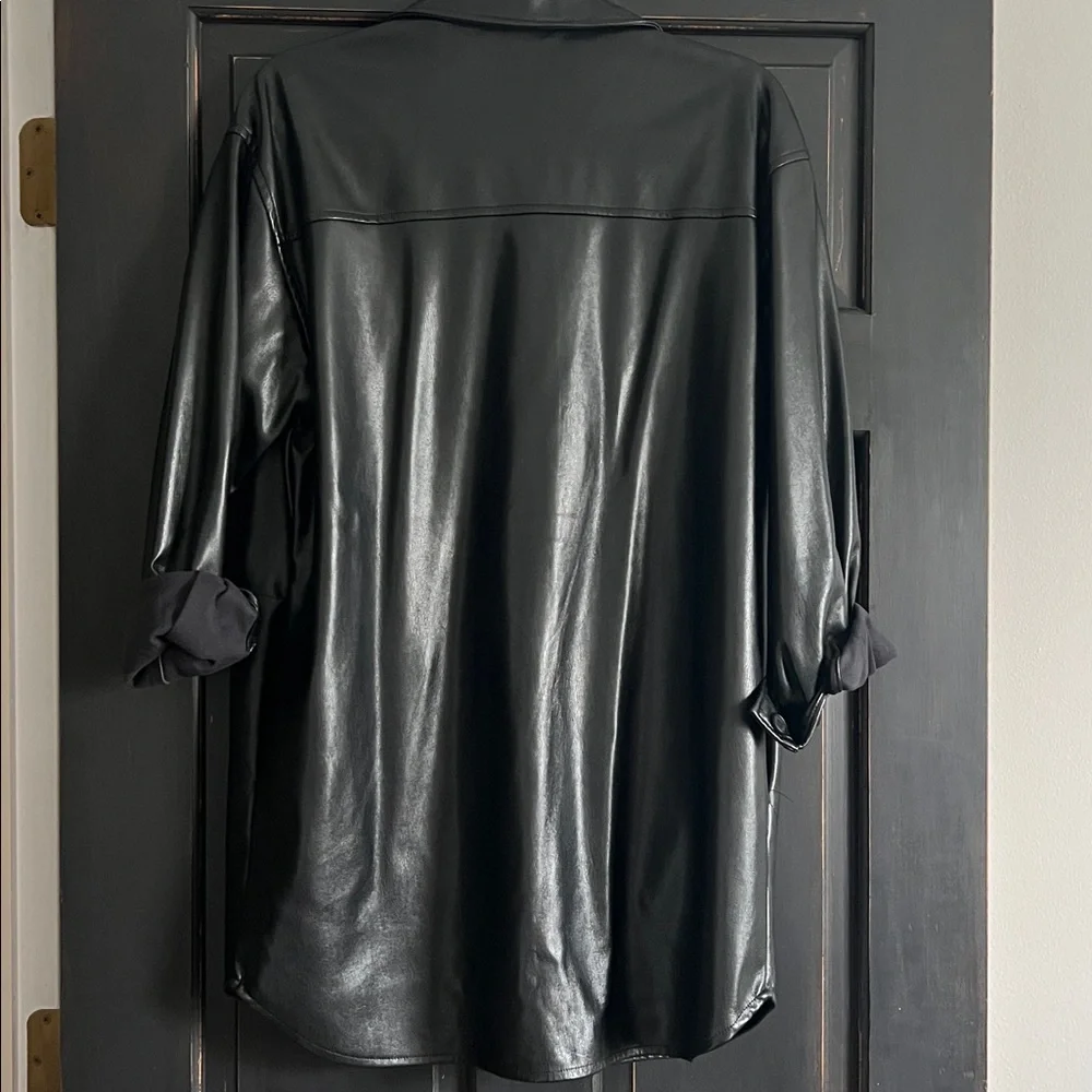 Steve Madden Black Faux Leather Shirt Jacket with Patch Pockets - Picture 5 of 5